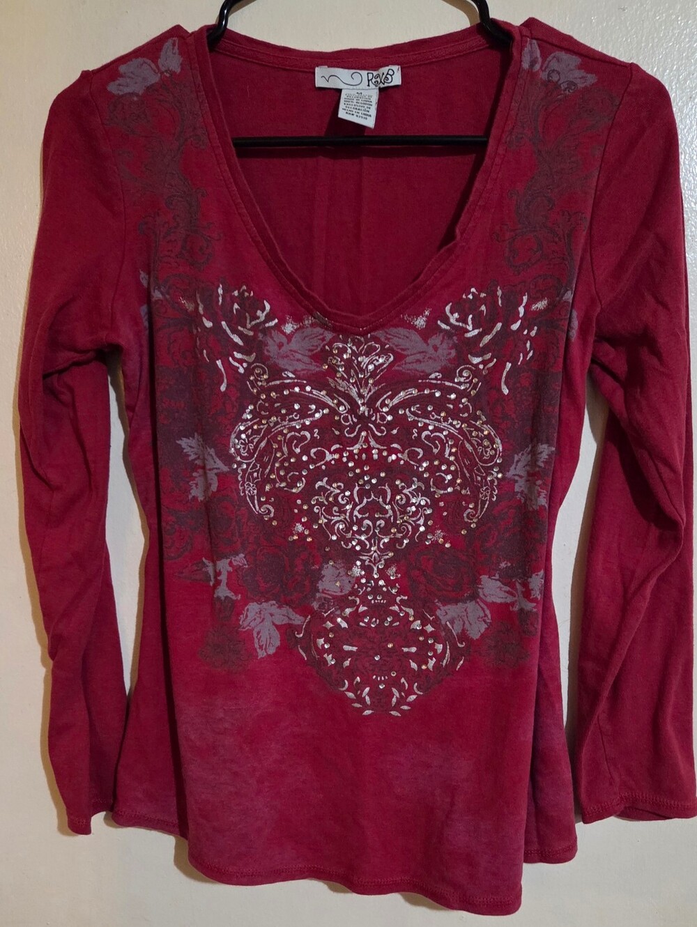 RXB Womens Y2K Pinkish/Red Bling longsleeve top size Medium